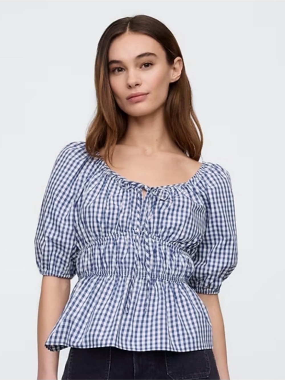 GAP Blue Gingham Peplum Blouse